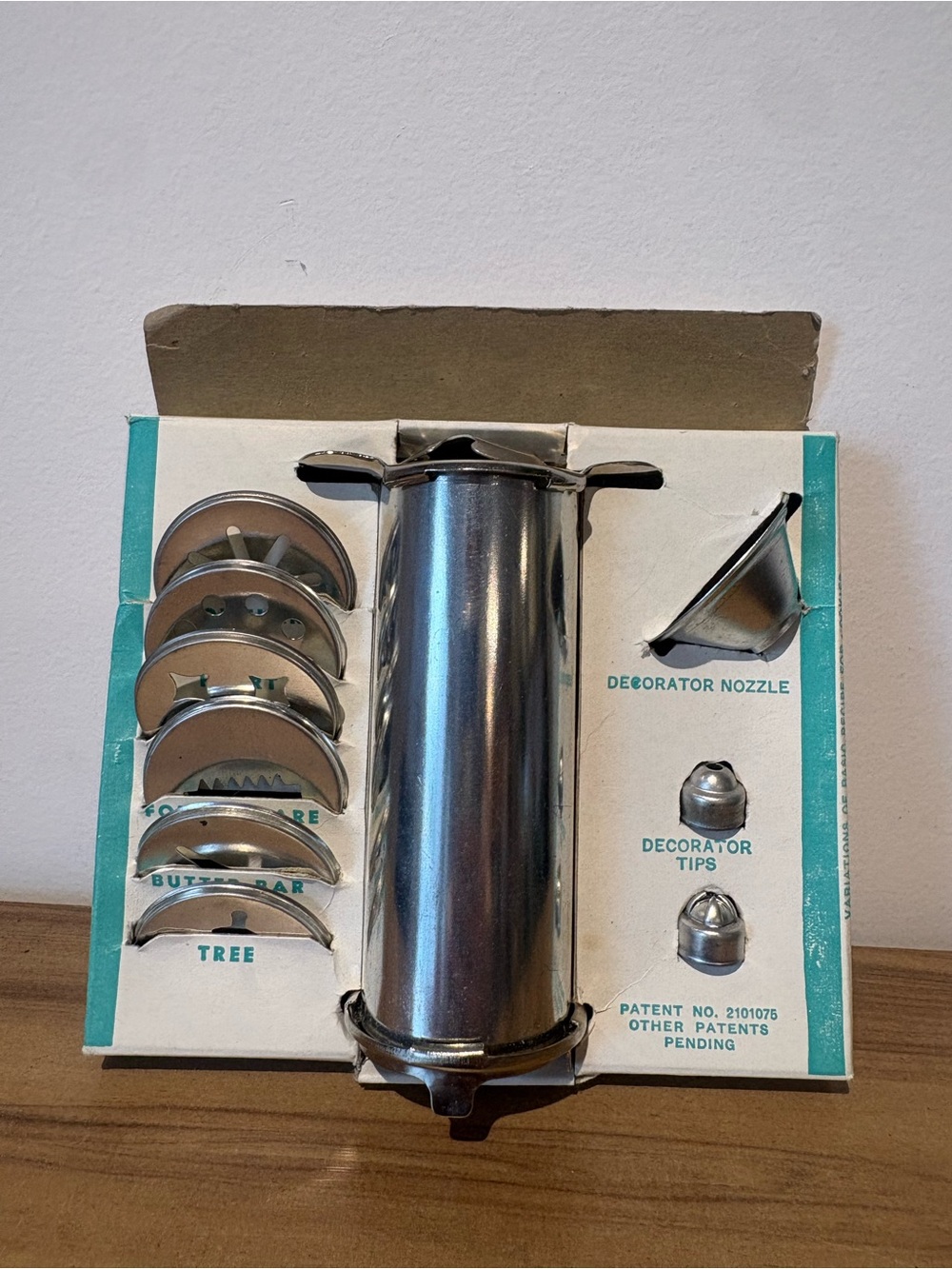 Vintage Metal Cookie Press with Decorative Nozzle - Silver